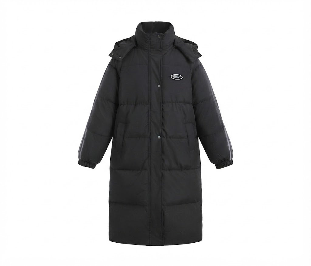 Damen Nan längerer gesteppter Thermoparka mit kontrastierenden Ärmelstreifen und hohem Stehkragen