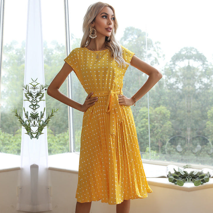 Drune | Elegantes Polka Dot Midi Kleid Mit Kurzen Ärmeln Für Damen