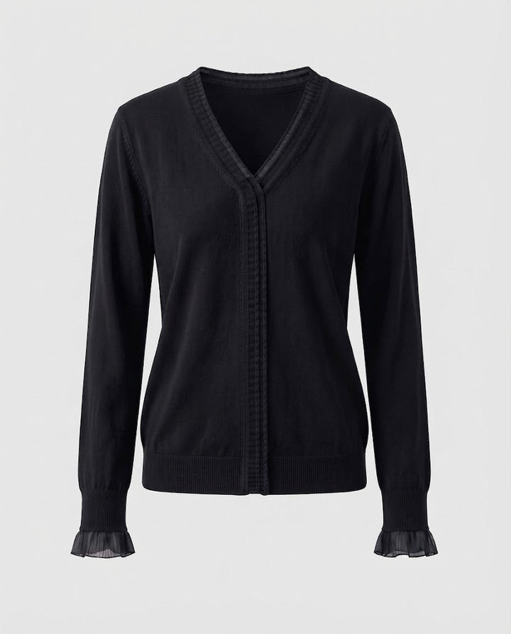Damen Feiner V‑Ausschnitt-Feinstrickpullover mit plisseeverzierten Kanten und fließender Silhouette Drune