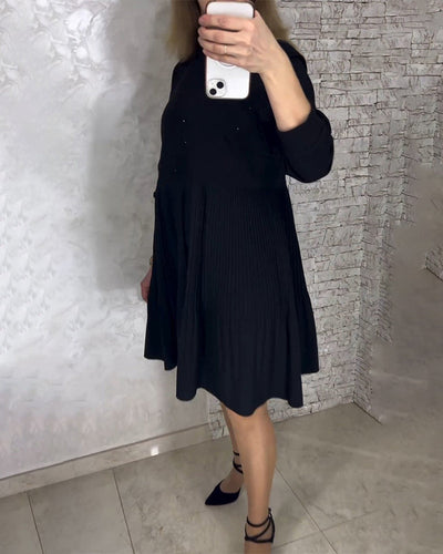 Drune | Einfarbiges Plissiertes Kleid mit Hohem Kragen