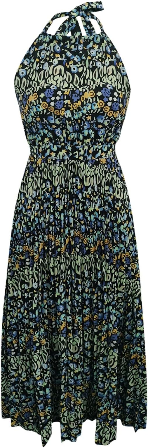 Drune | Boho Drucken Patchwork Halter Plissierte Kleider