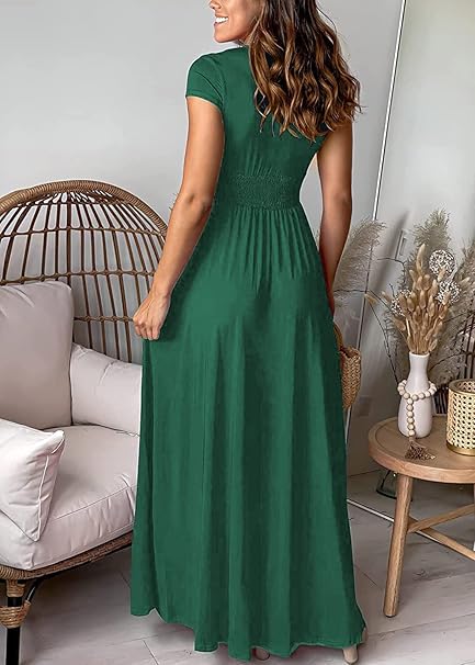 Drune | Elegantes tiefes V-Ausschnitt Hochschlitz Maxikleid für Frauen
