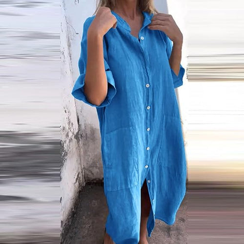 Drune | Lockeres Langes Kleid mit Langen Ärmeln und Seitentaschen Kleid