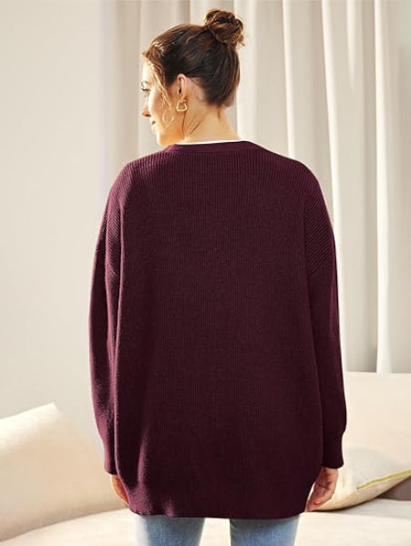 Drune | Cardigan - Damen Herbst Oversized V-Ausschnitt Knopf Cardigan