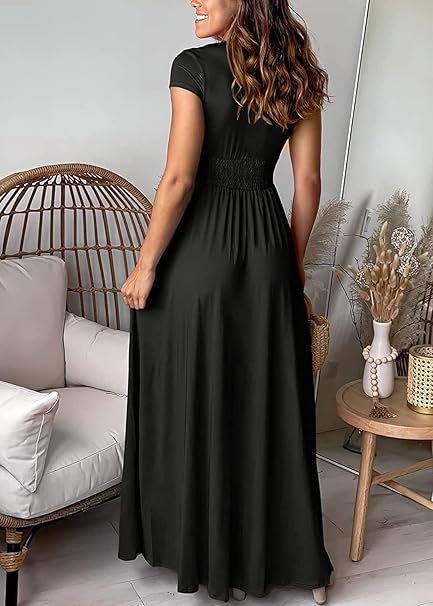 Drune | Elegantes tiefes V-Ausschnitt Hochschlitz Maxikleid für Frauen