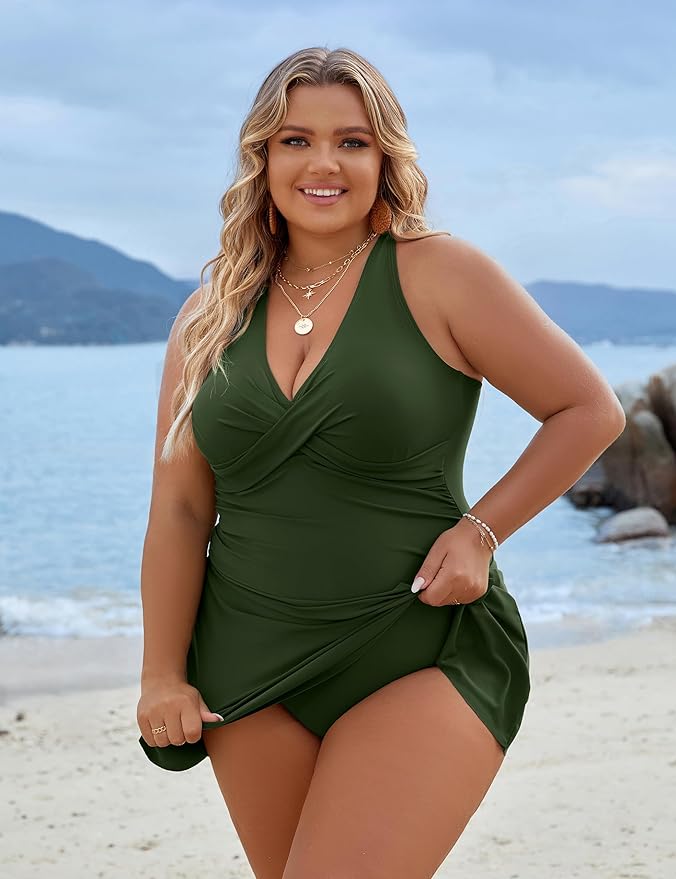 Drune | Plus Size Einteiler Schwimmdress Badeanzug Bauchkontrolle Badeanzüge