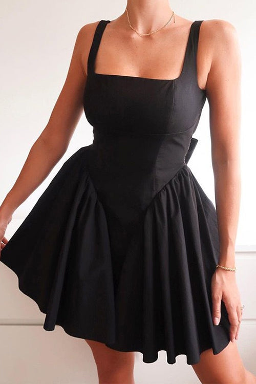 Drune | Rosiedress Square Neck Schleife Knot Rückenfrei Mini Kleid