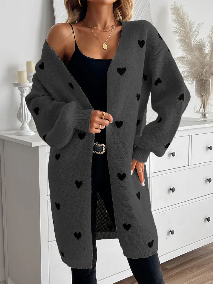 Drune | Herzmuster Lange Länge Wolle Strickjacke Für Damen - Ideal für Winter