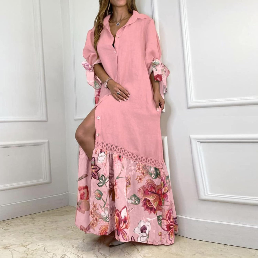 Drune | Maxikleid mit Knopfleiste und Blumenmuster am Saum