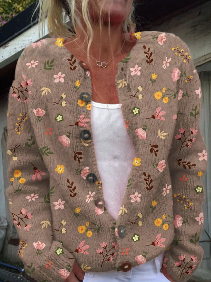 Drune | Weiche Strickjacke mit Blütenstickerei