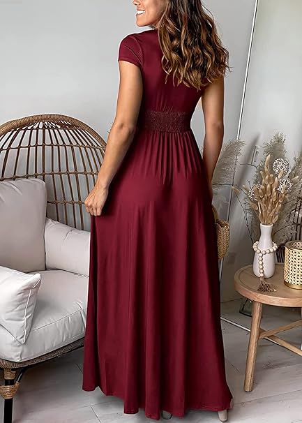Drune | Elegantes tiefes V-Ausschnitt Hochschlitz Maxikleid für Frauen