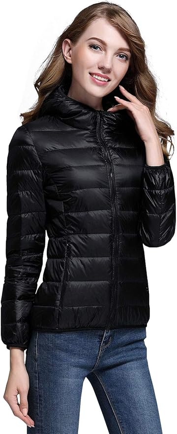 Drune | Winterdaunenjacke mit Kapuze für Damen Weiß und Schwarz - faltbare Daunenjacke