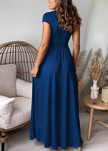 Drune | Elegantes tiefes V-Ausschnitt Hochschlitz Maxikleid für Frauen