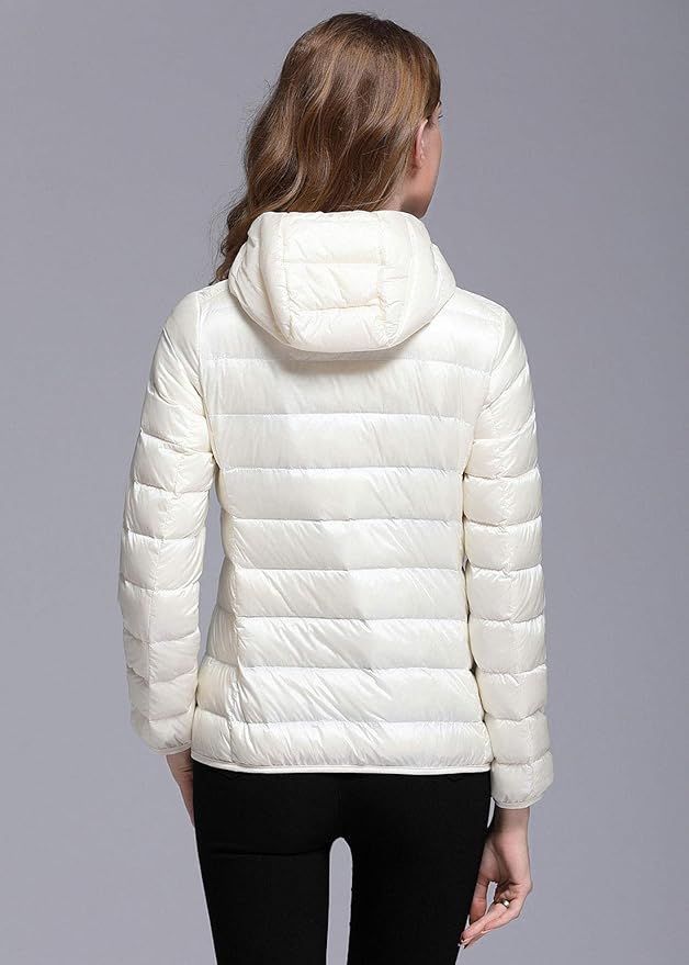 Drune | Winterdaunenjacke mit Kapuze für Damen Weiß und Schwarz - faltbare Daunenjacke