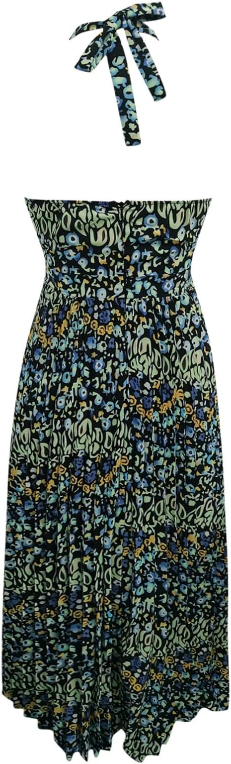 Drune | Boho Drucken Patchwork Halter Plissierte Kleider
