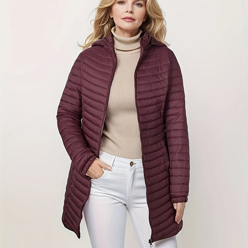 Drune | Lässige Steppjacke mit Kapuze und Reißverschluss Auf Der Vorderseite