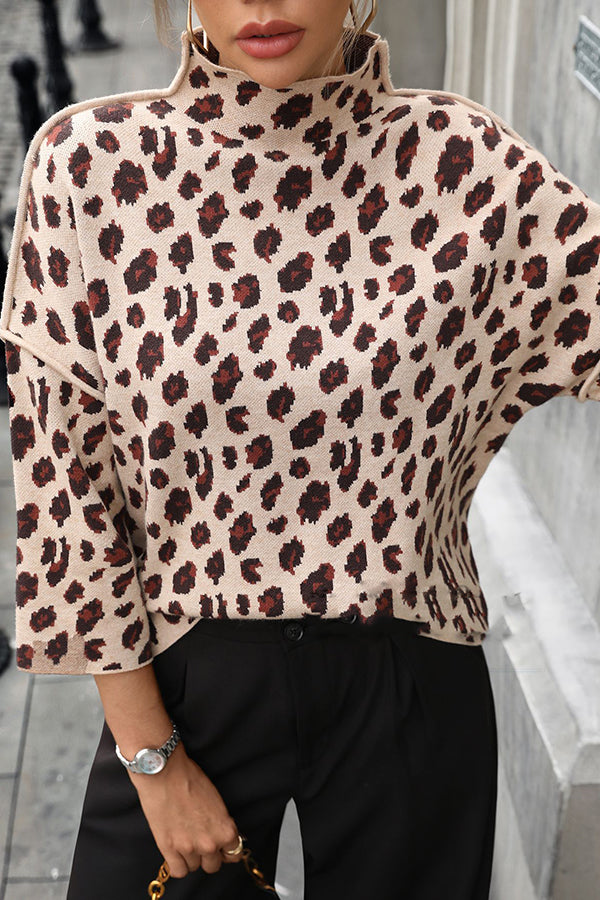 Drune | Cozy knit sweater with leopard print and loose roll neck