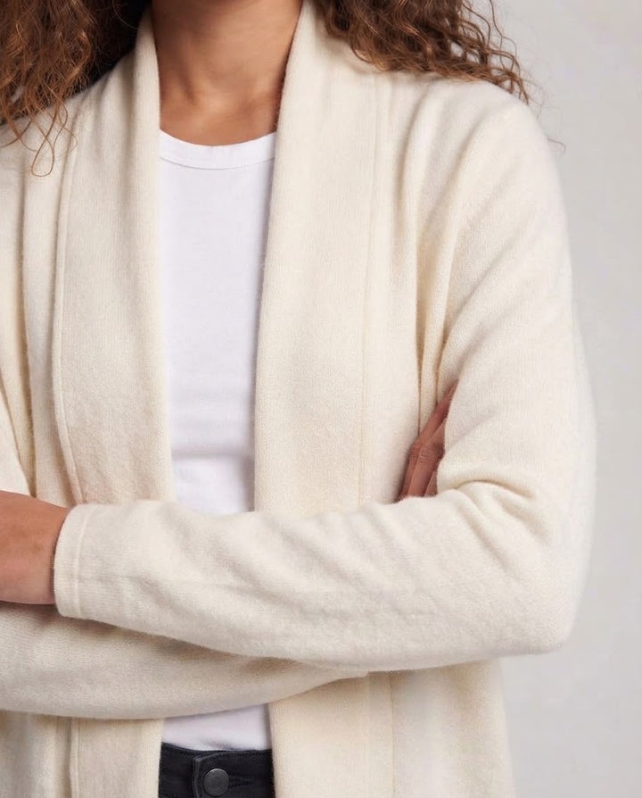 Damen Kragenloser taillierter Strickmantel mit Bindegürtel Drune