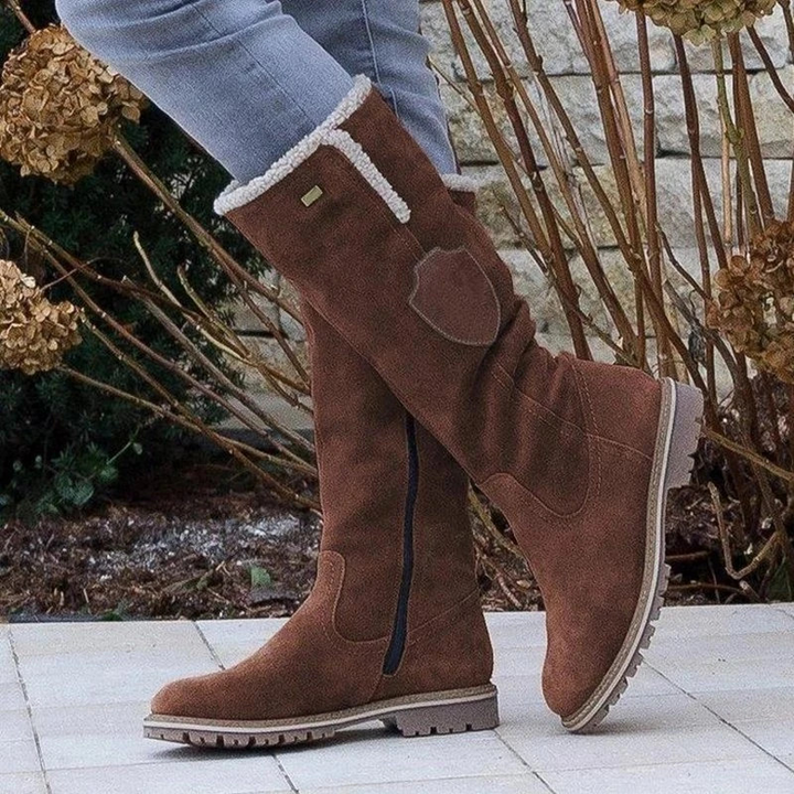 Drune | Mid Calf Stiefel Wildlederähnliche Textur Weiches Futter Seitlicher Reißverschluss Profilsohle