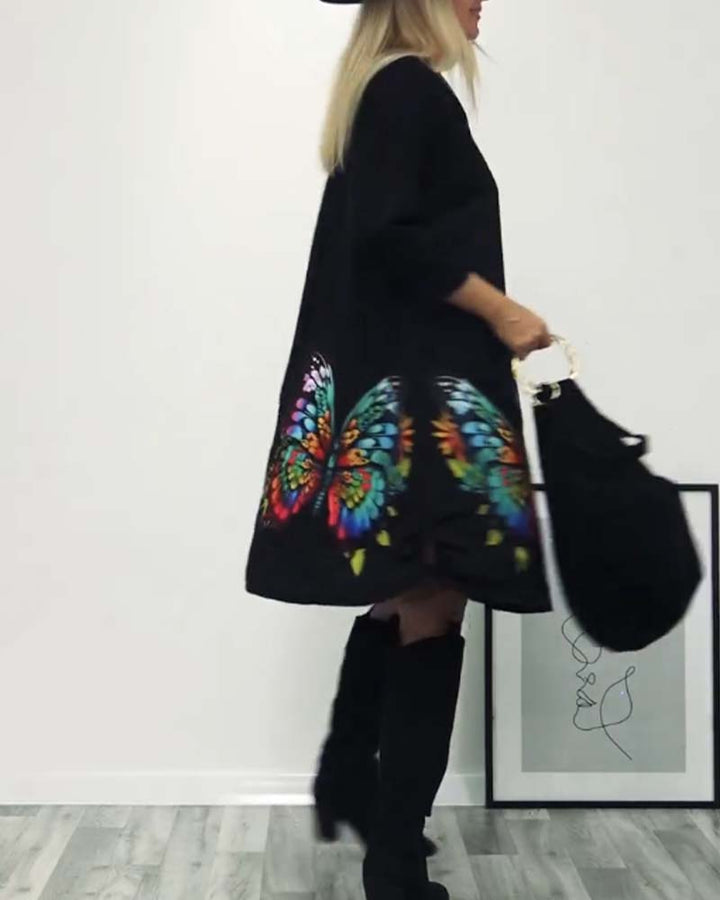 Drune | Kleid mit Schmetterlings Print und Tasche