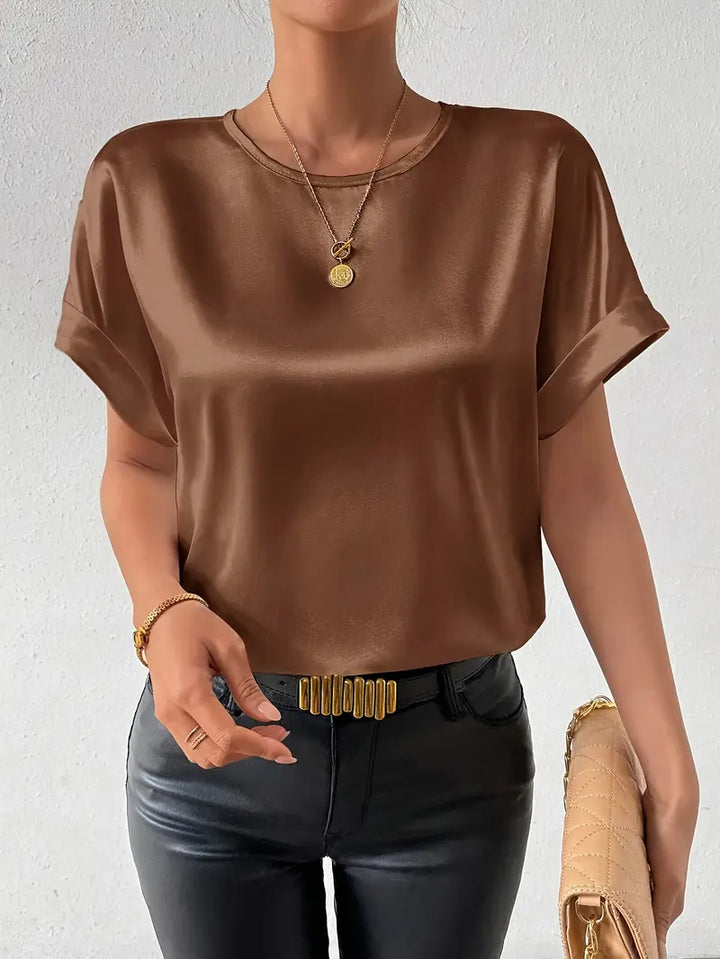 Drune | Satin T-Shirt Mit Umgeschlagenen Ärmeln Für Damen