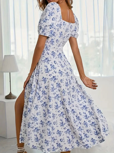 Drune | Schickes Kleid mit Puffärmeln Im A-Linien-Stil mit Blumendruck