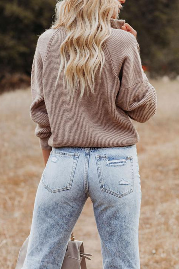 Drune | Cozy, casual knit sweater with zipper and patchwork collar