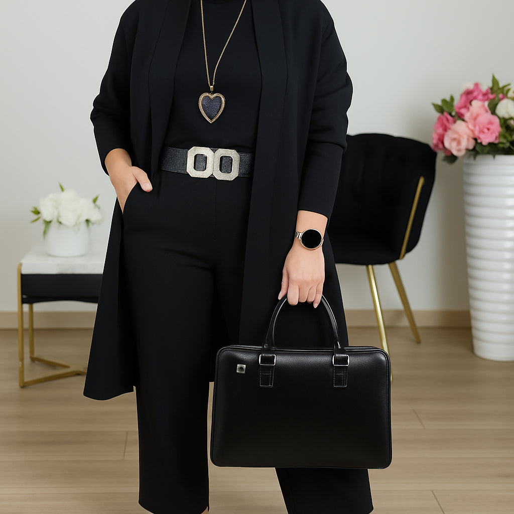 Drune | Stylish 3-piece set consisting of a long cardigan, top and trousers