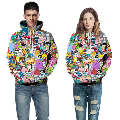 Damen bunte Kapuzenpullover mit einzigartigen Cartoon-Motiven Drune