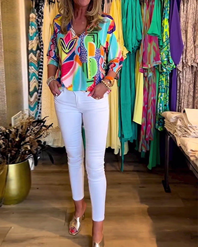 Drune | Bunte Langärmlige Bluse mit Print