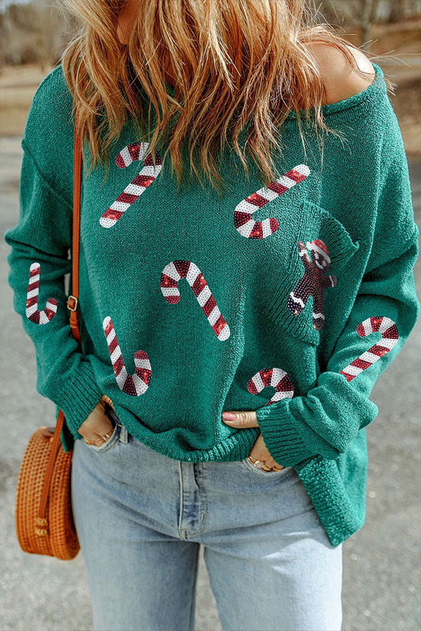 Drune | Pailletten Weihnachtsgrafik Pullover Sweatshirt