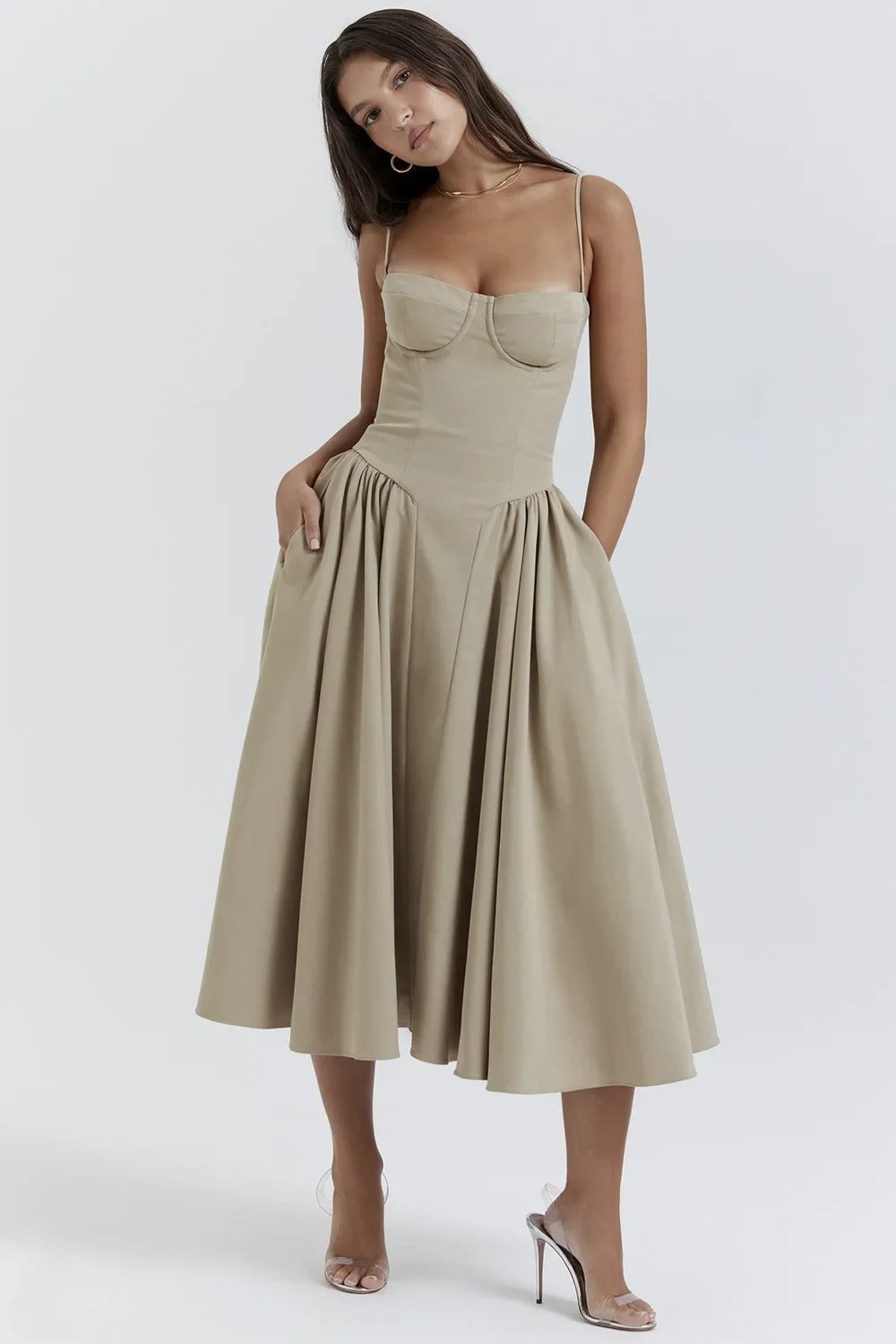 Drune | Ärmelloses Midikleid Mit Korsett Passform