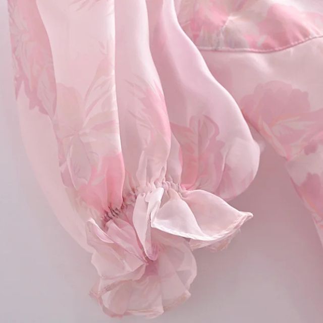 Drune | Organza-Kleid mit Blumenmuster und Puffärmeln sowie Herzausschnitt