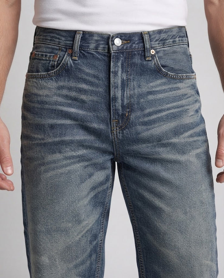 Herren Weite Retro‑Flared‑Denim‑Jeans mit markanter Whisker‑Optik Drune