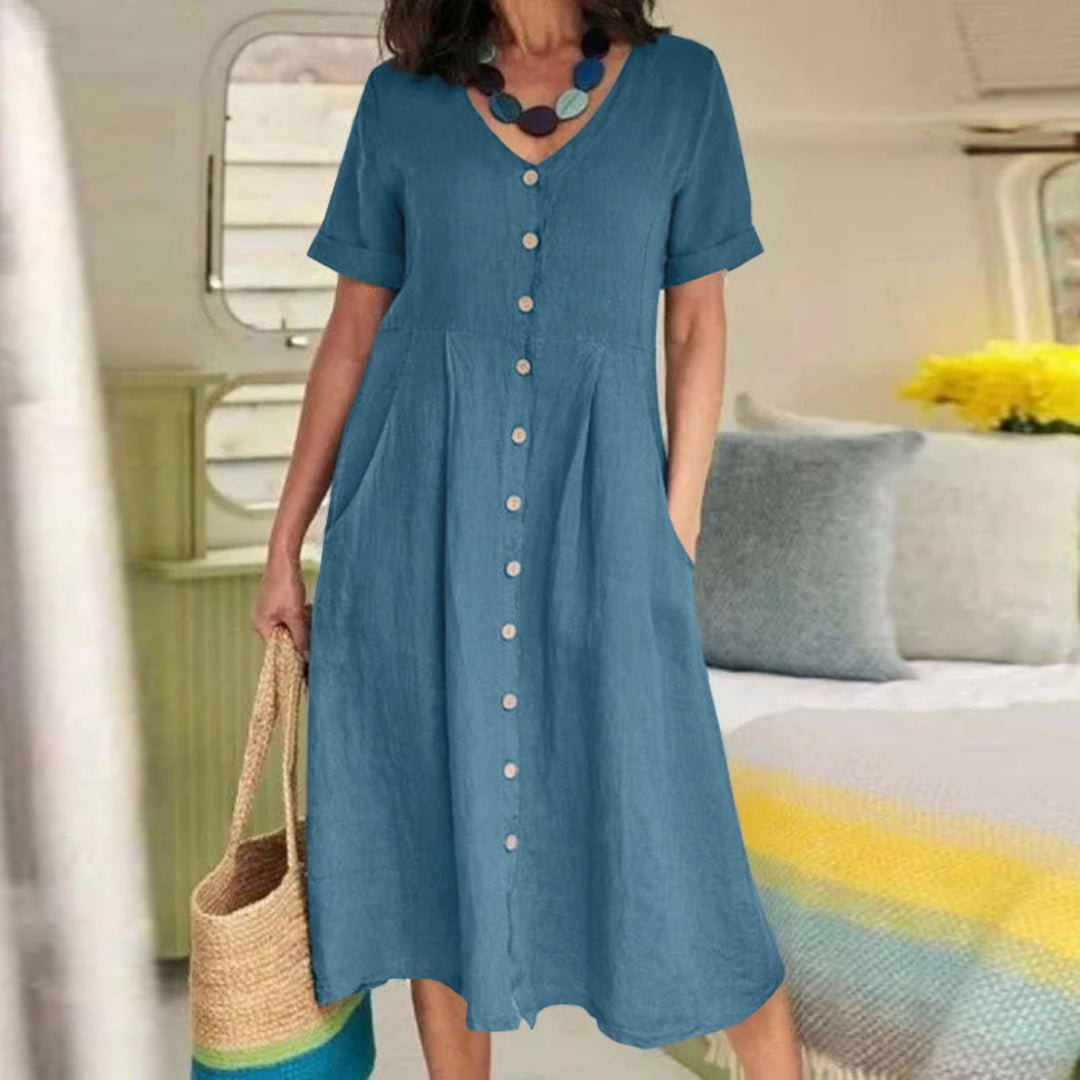 Drune | Lockeres Kleid aus Baumwolle und Leinen mit hoher Taille