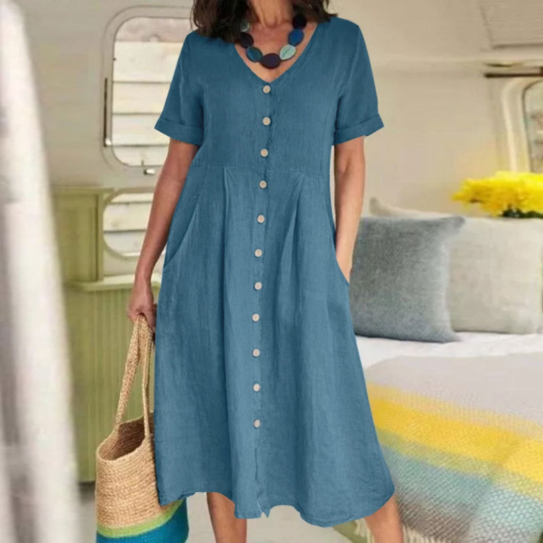 Drune | Lockeres Kleid aus Baumwolle und Leinen mit hoher Taille