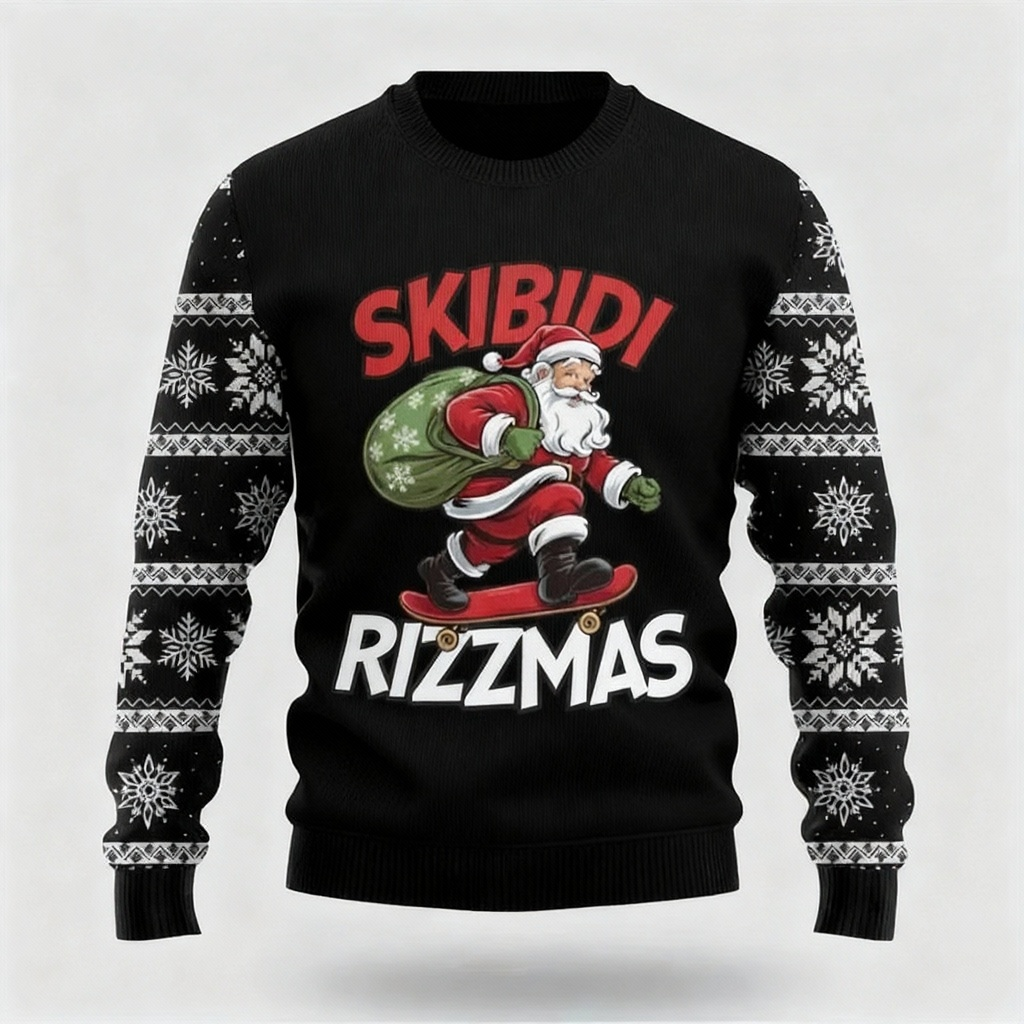 Drune | Santa Clause Druck - Schwarzer Feiertags-Icon Pullover