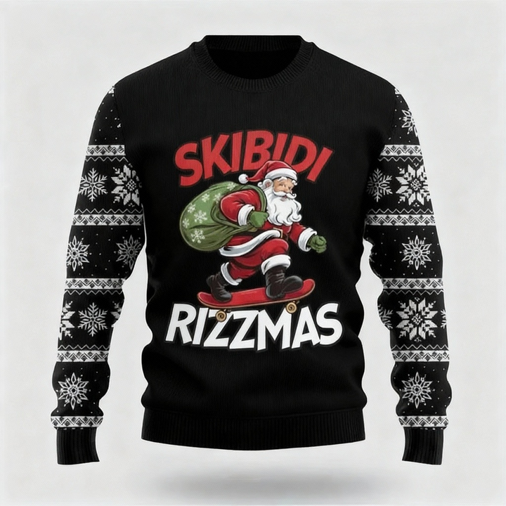 Drune | Santa Clause Druck - Schwarzer Feiertags-Icon Pullover