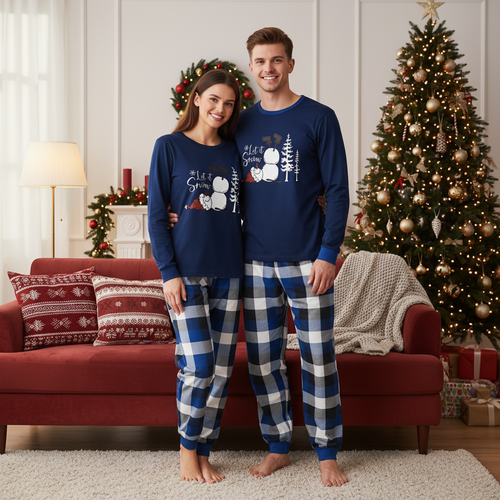Drune | Paar passende blaue und weiße karierten Pyjamas mit 