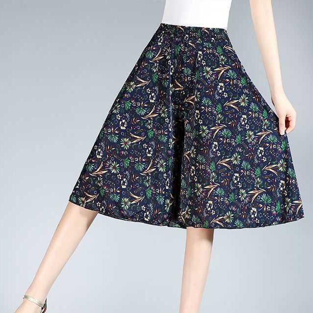 Drune | Damen Chiffon Culottes mit Breiten Beinen und Hoher Elastischer Taille