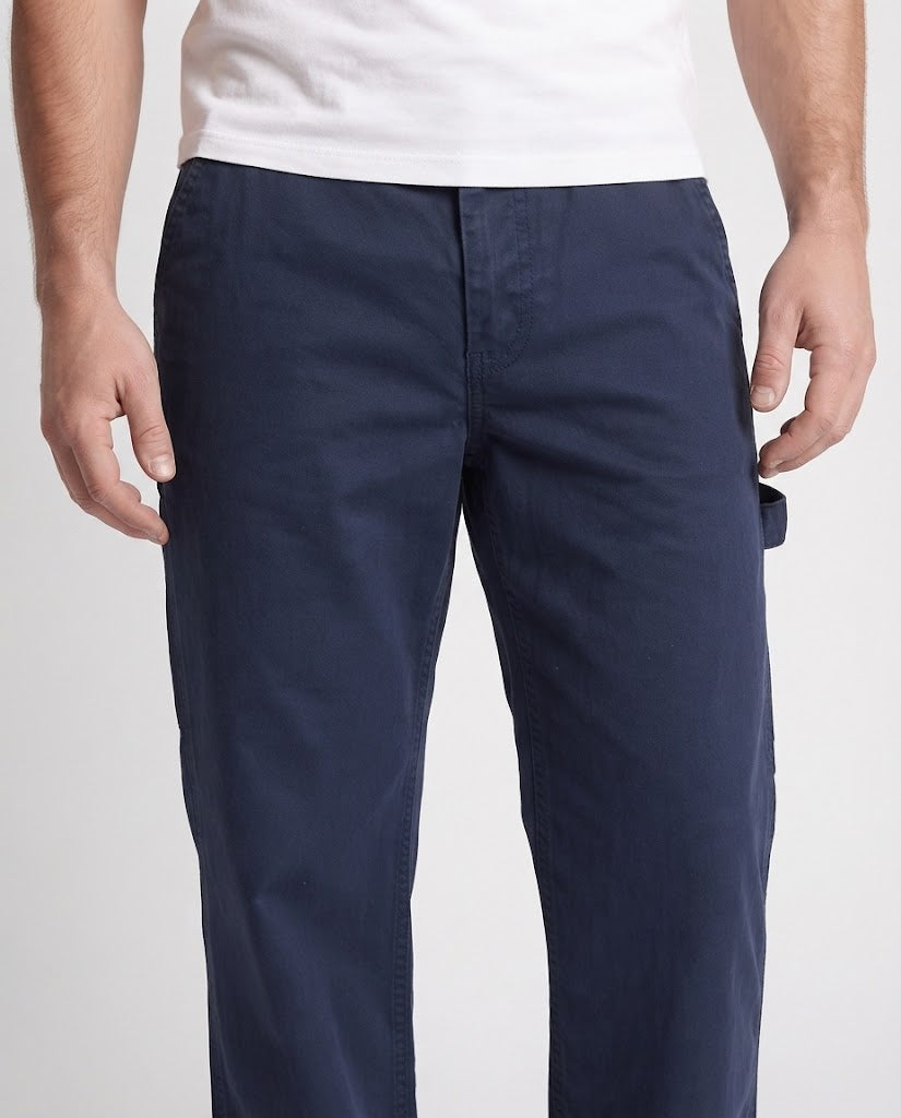 Herren Bodenlange Oversize-Twill-Hose mit weitem Bein, Utility-Seitentaschen und elastischem Kordelbund Drune