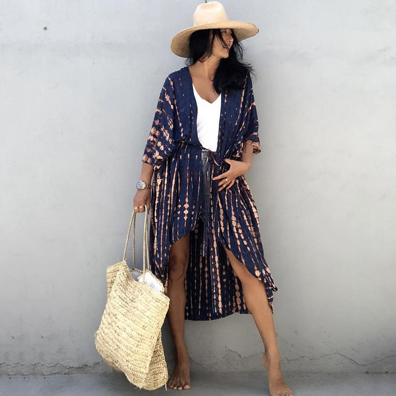 Drune | Strandkleid Kimono Stil Lockere Passform Atmungsaktiv Vordere Knopfverschluss