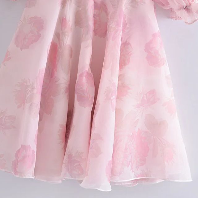 Drune | Organza-Kleid mit Blumenmuster und Puffärmeln sowie Herzausschnitt