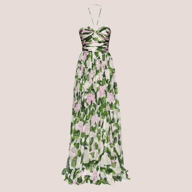 Drune | Trägerloses Maxikleid mit Blumenmuster und gerafftem Oberteil