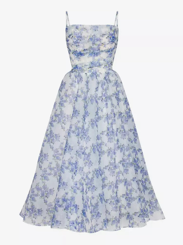Damen Midi-Kleid mit elegantem Chiffon und floralen Applikationen Drune
