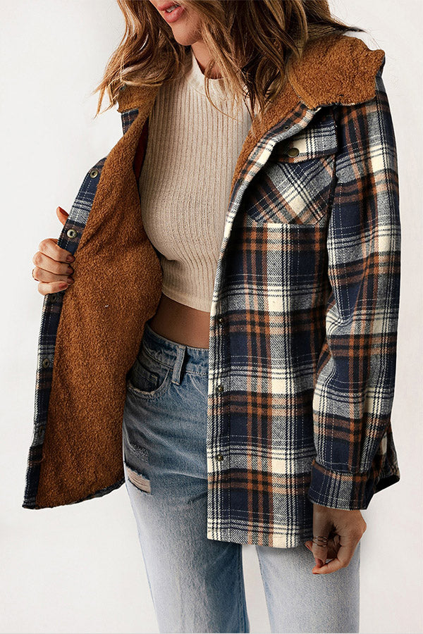 Drune | Knopf Sherpa gefütterte Kapuzen-Flanelljacke