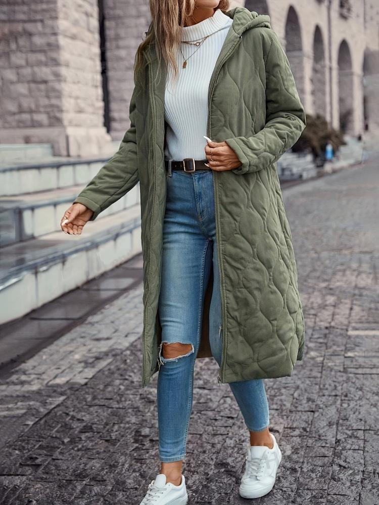 Drune | Kapuzen-Daunenjacke für Damen - lange gep quiltete Jacke
