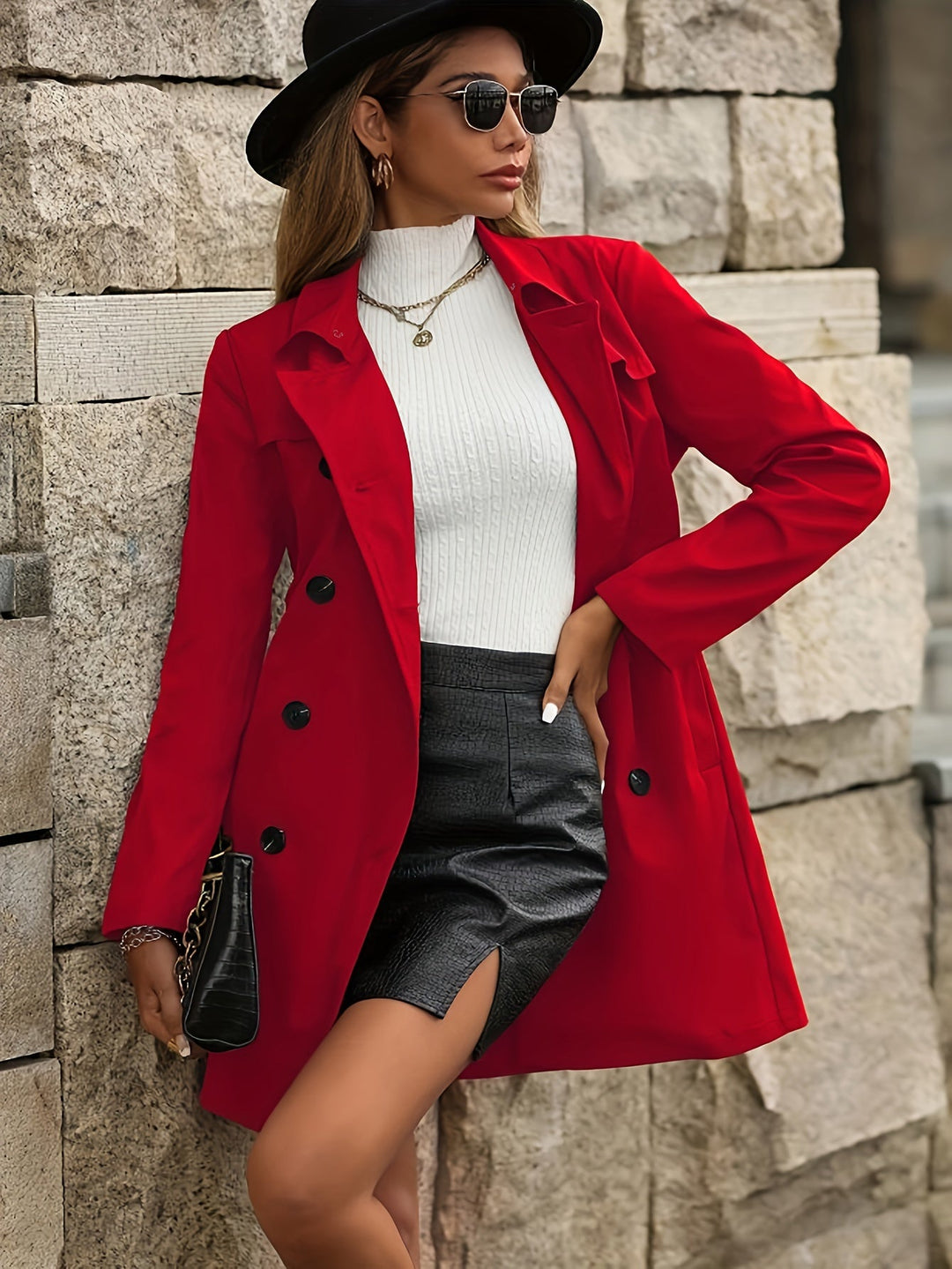 Drune | Damen Doppelreihiger Trenchcoat Mit Knopfdetails