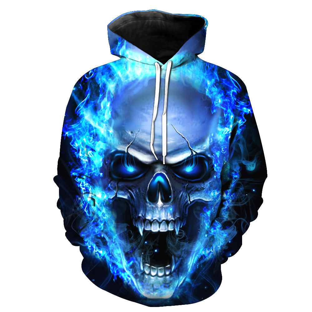 Herren Kapuzenpullover mit leuchtendem Flammenschädel-Print Drune