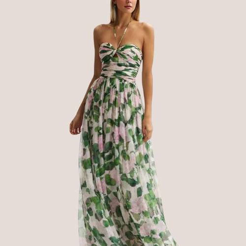 Drune | Trägerloses Maxikleid mit Blumenmuster und gerafftem Oberteil